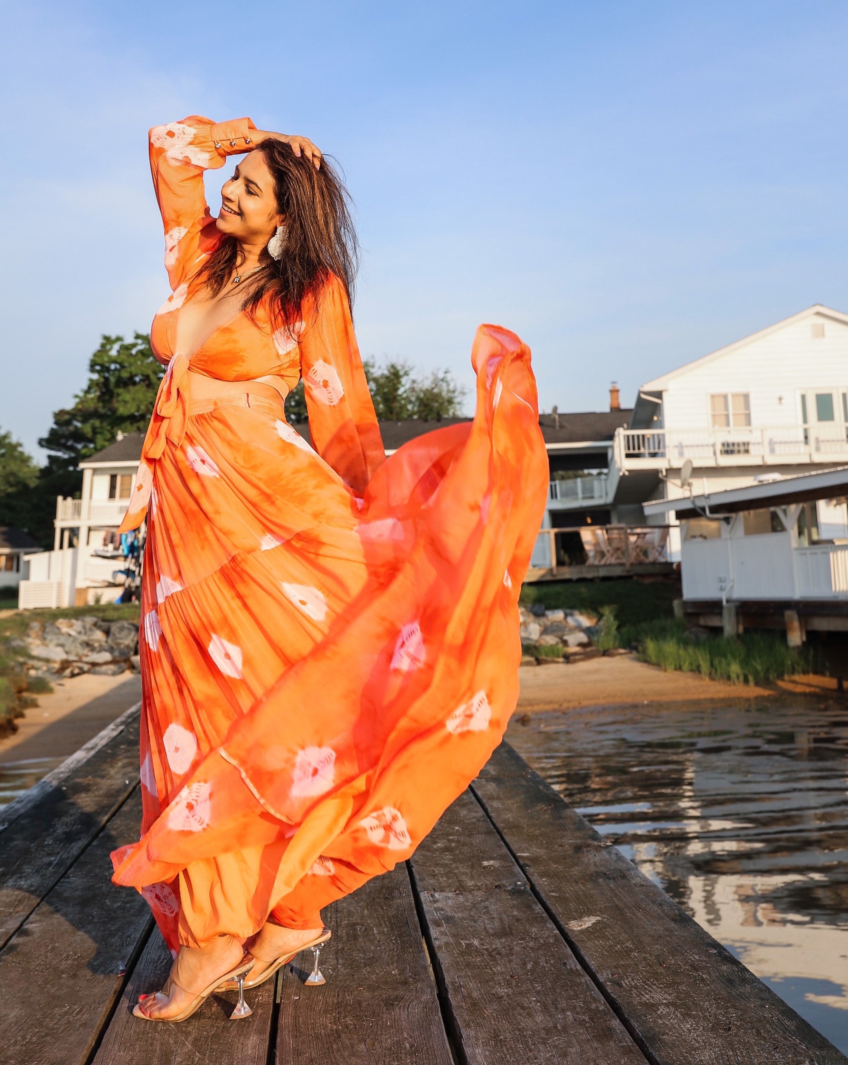 Maya Orange Crop Top and skirt Dress