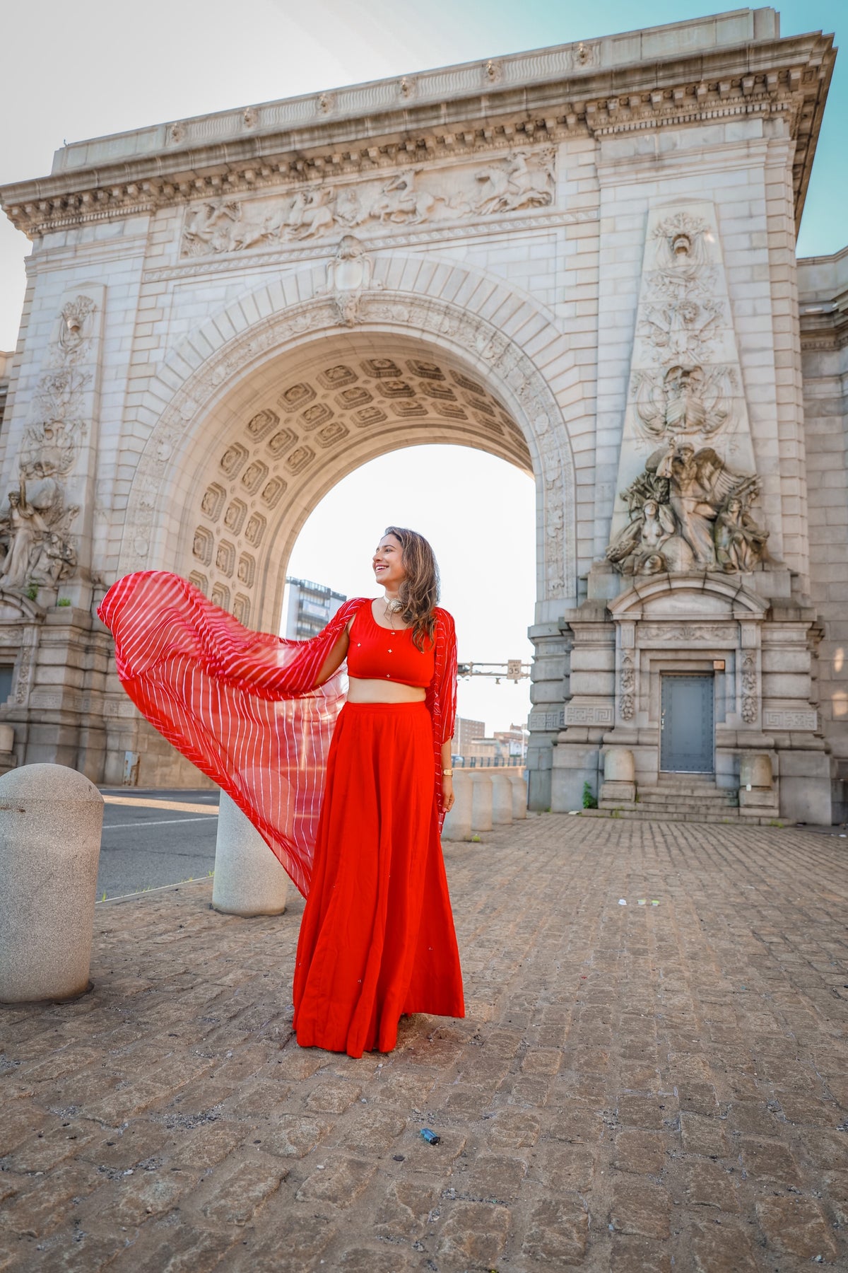 Scarlet red skirt set
