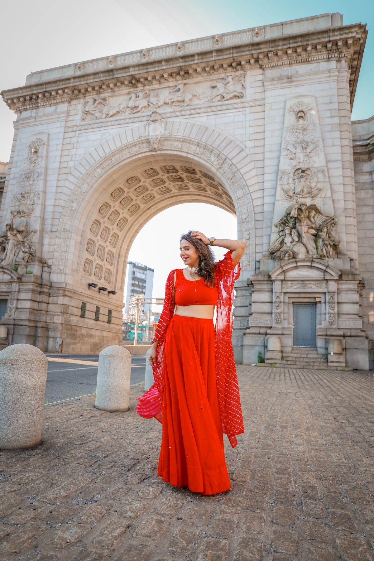 Scarlet red skirt set