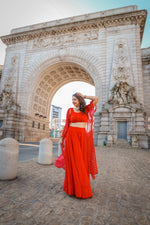 Scarlet red skirt set