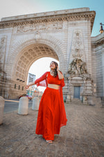 Scarlet red skirt set