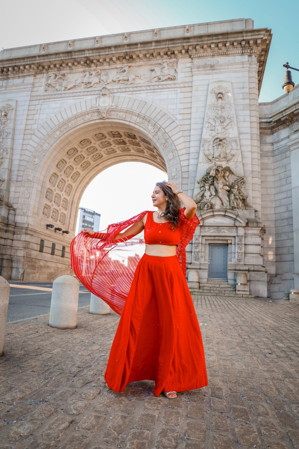 Scarlet red skirt set