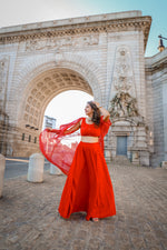 Scarlet red skirt set