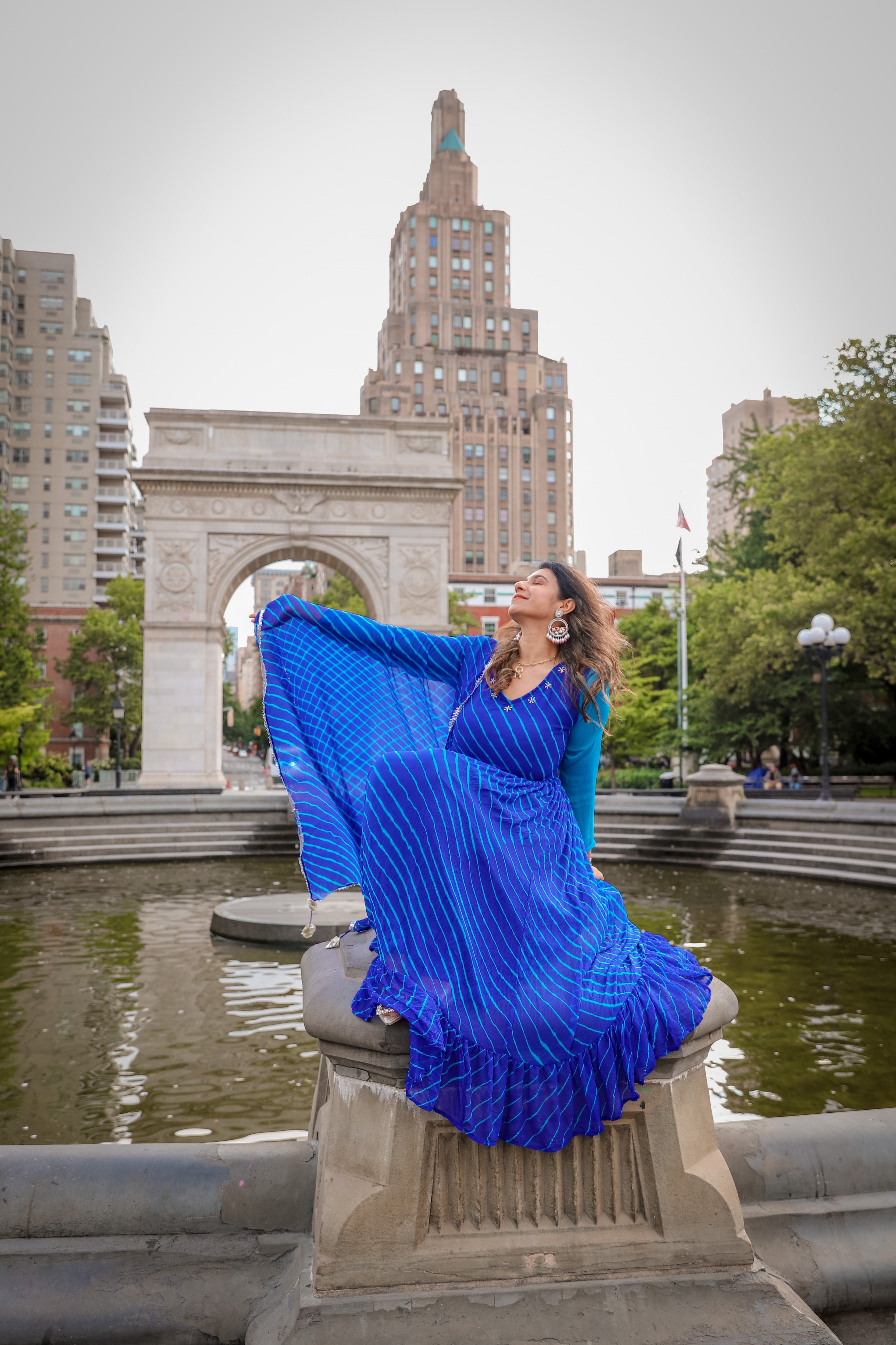 Lavish Blue Lehariya Maxi Fusion Dress