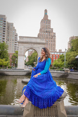 Lavish Blue Lehariya Maxi Fusion Dress