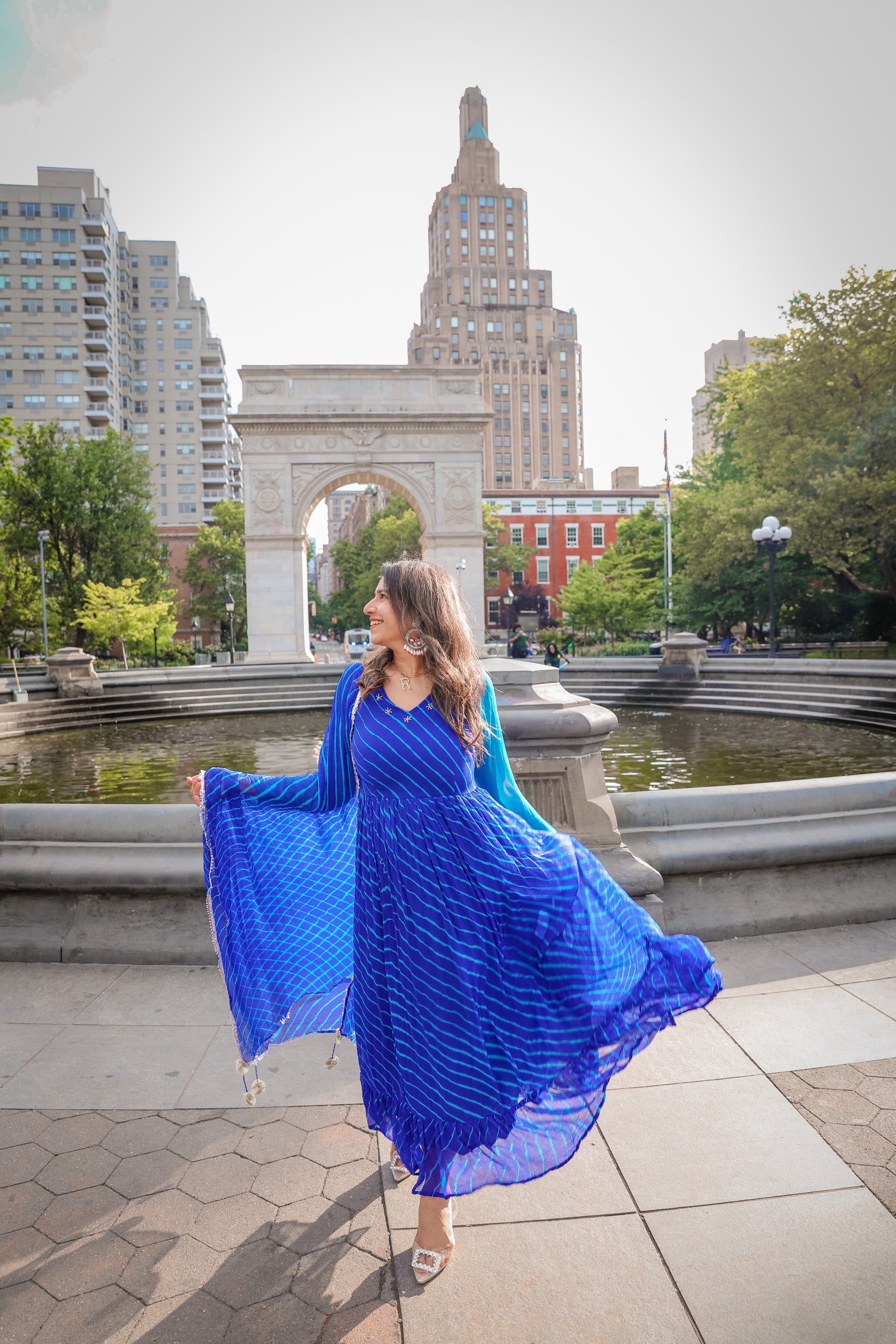 Lavish Blue Lehariya Maxi Fusion Dress