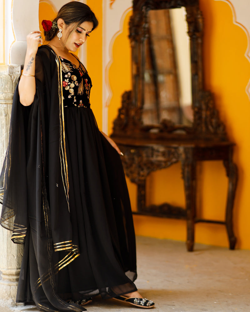 Ruby Black Embroidered Dress