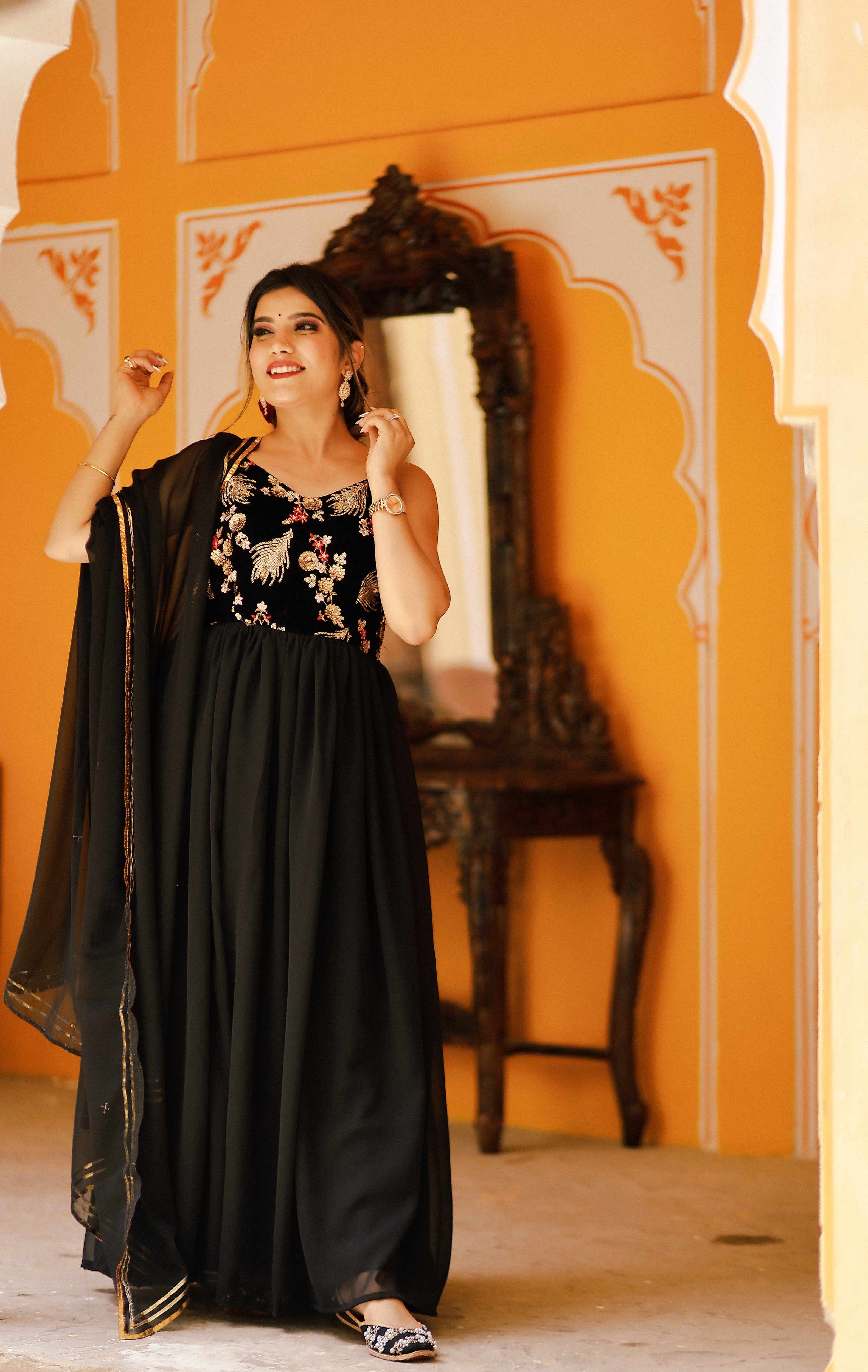 Ruby Black Embroidered Dress