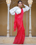 Rose Red Embellished Leheriya saree