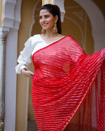 Rose Red Embellished Leheriya saree