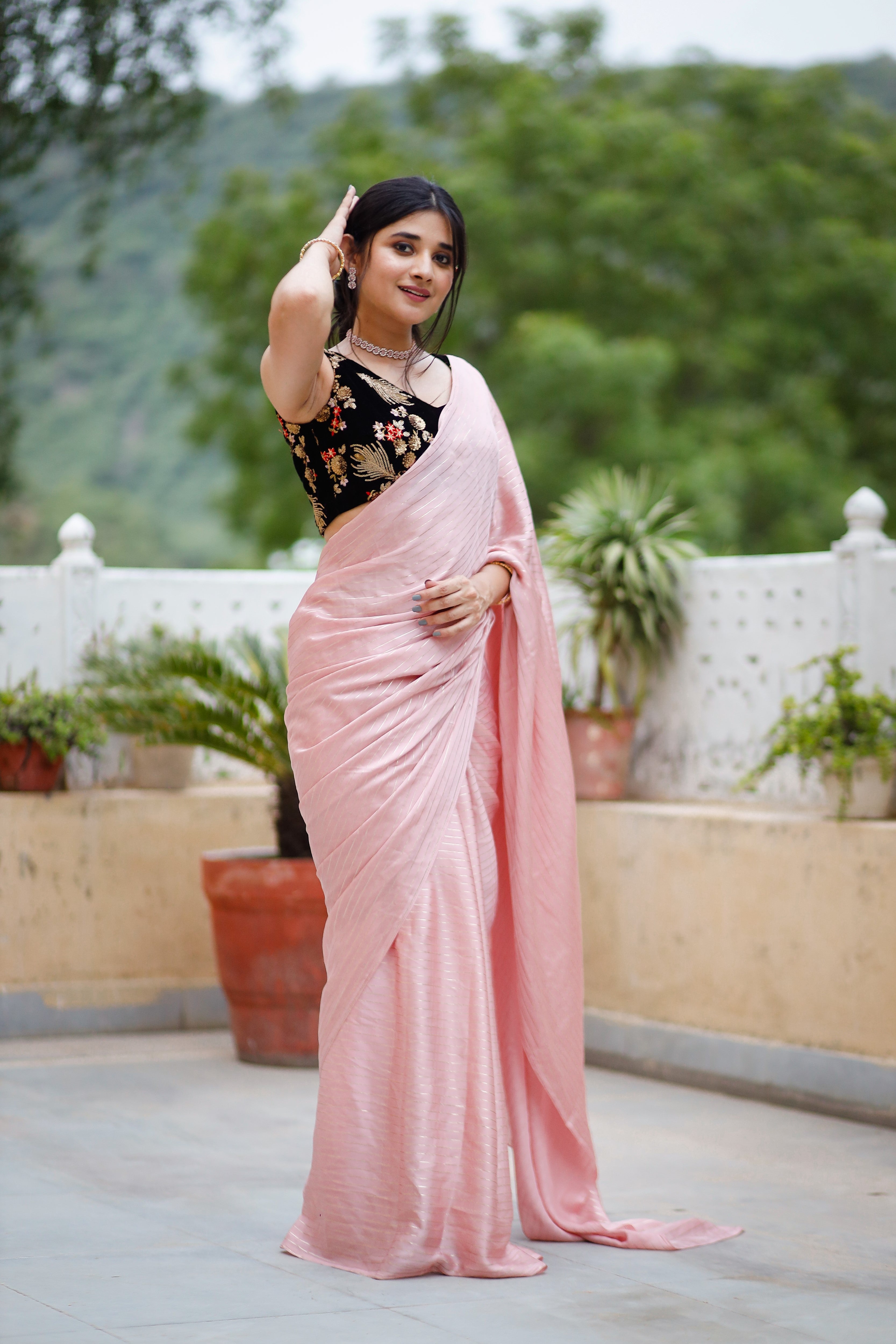 Beautiful Peach Embellished Lining Saree