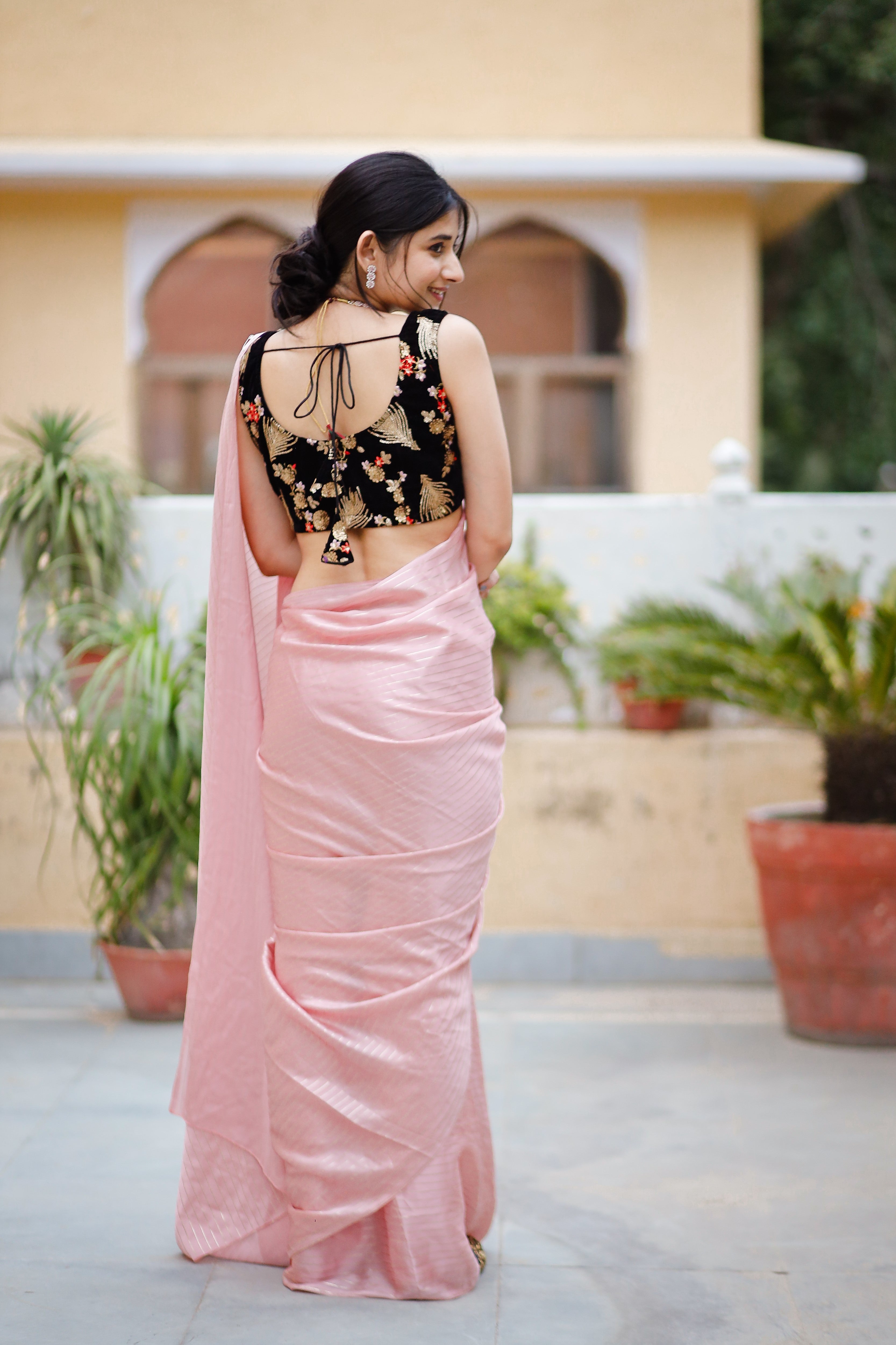 Beautiful Peach Embellished Lining Saree