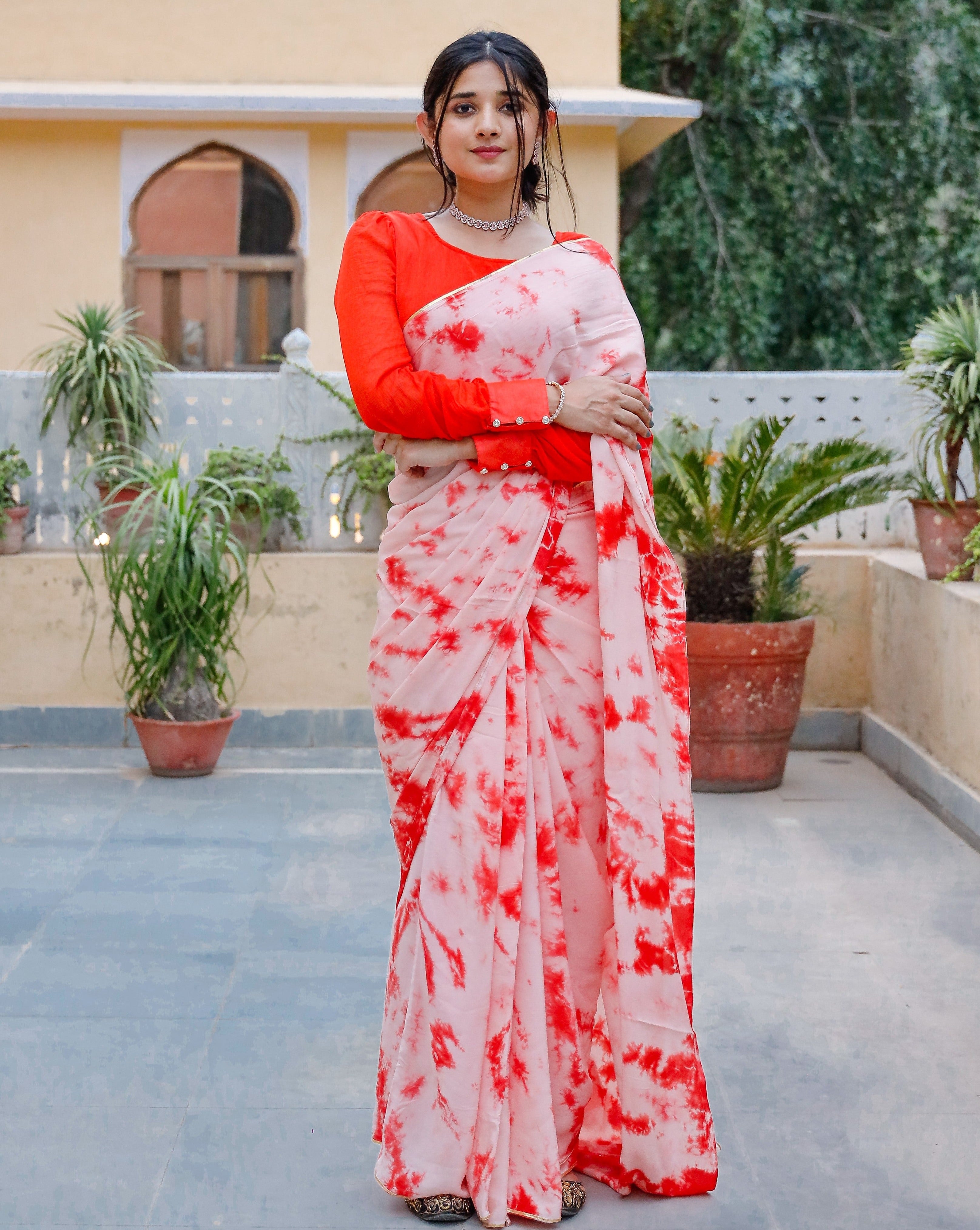 Melon Orange Tie & Dye Saree