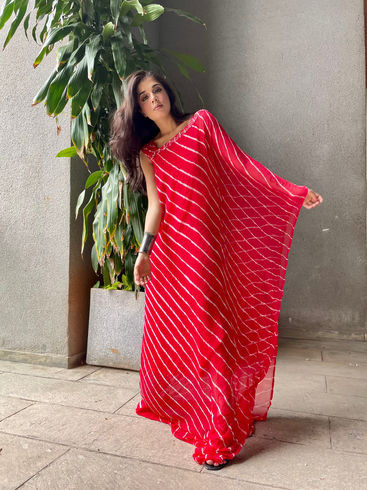 Red Leheriya Kaftan dress