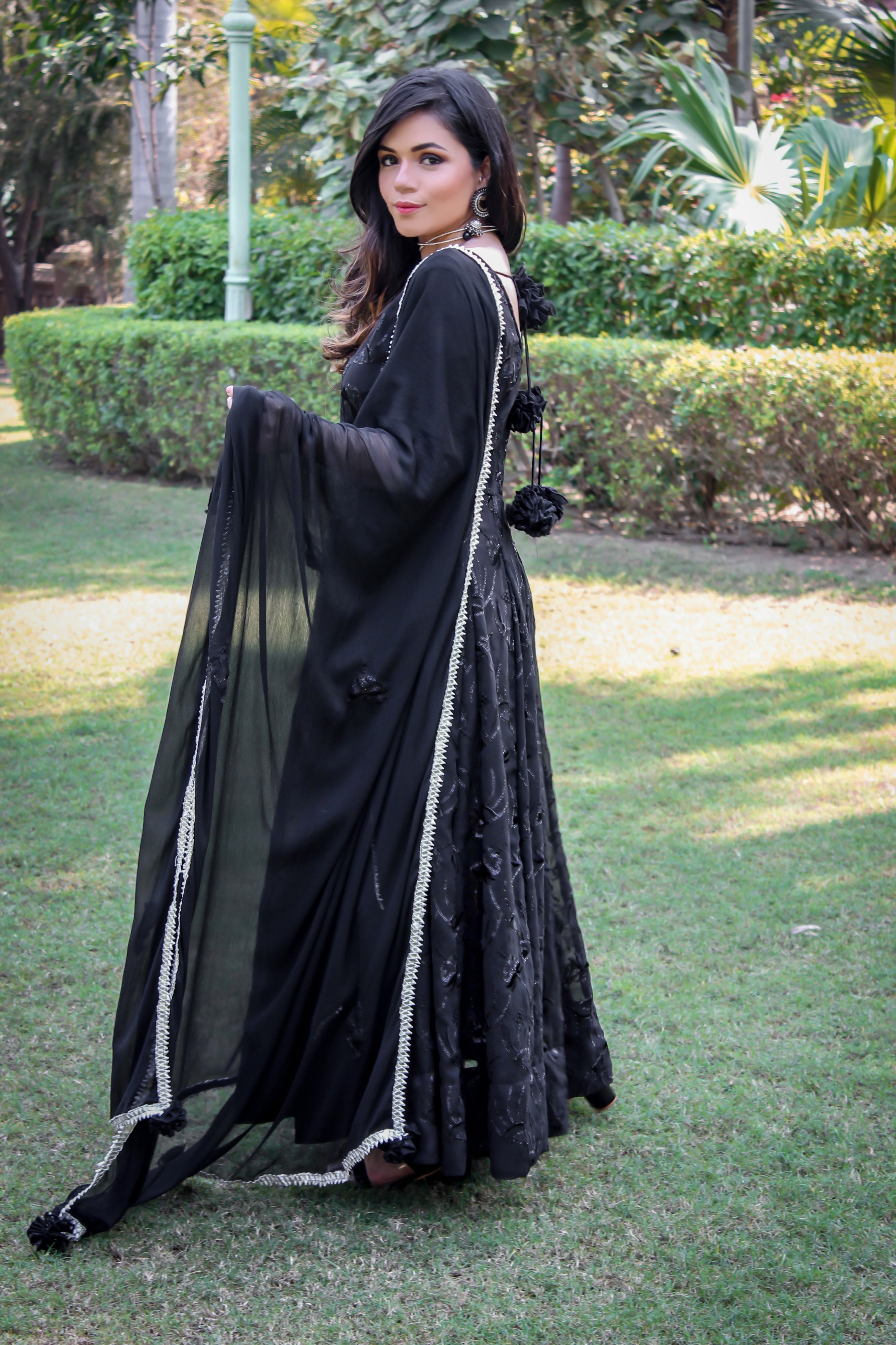 Classic Black Embroidered Anarkali Set