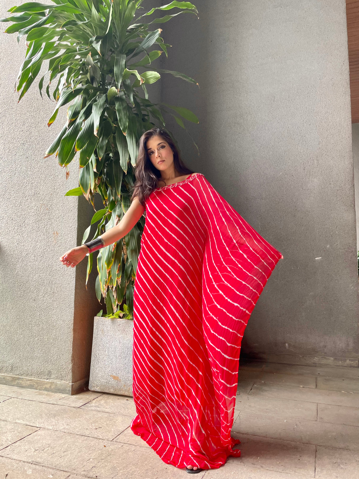 Red Leheriya Kaftan dress