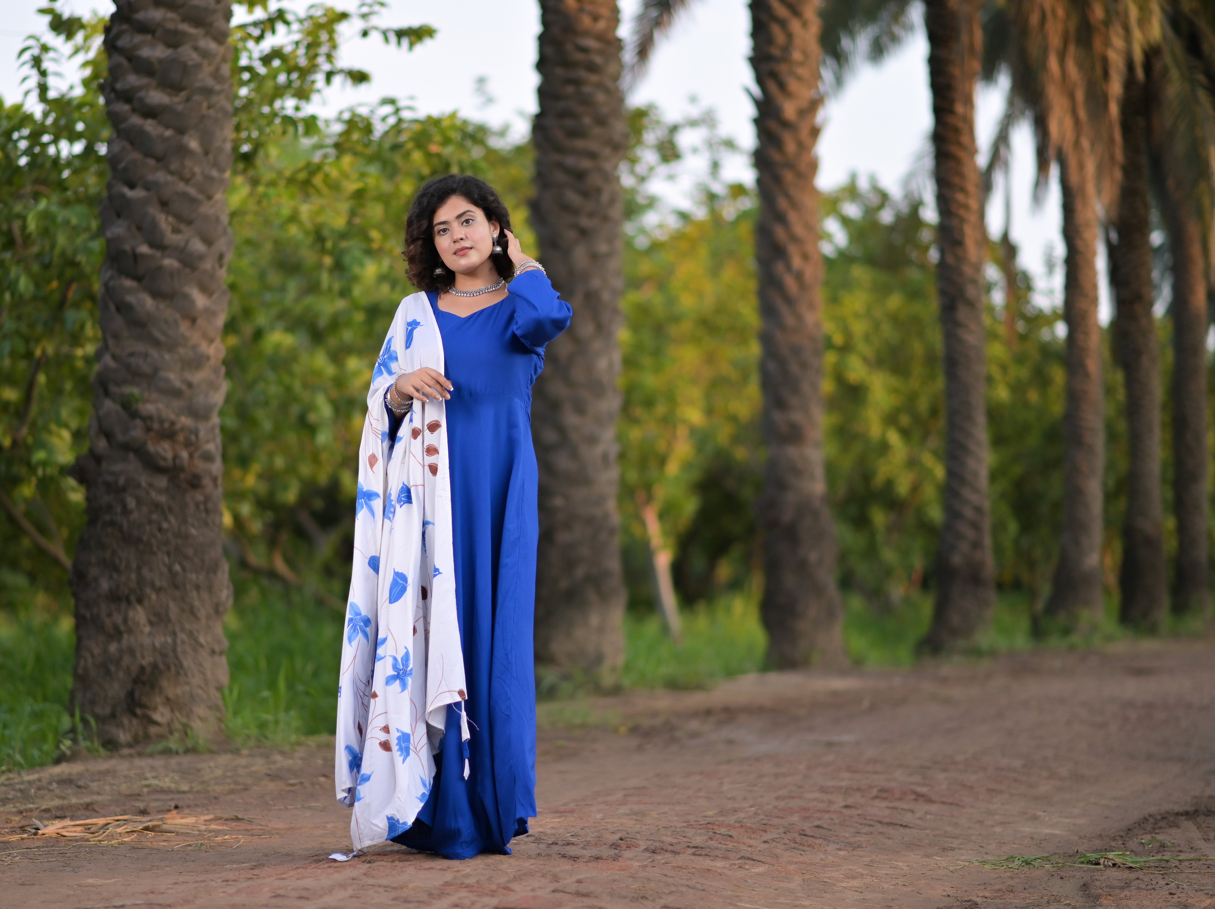 Soothing Blue Suit Set With Hand Painted Dupatta