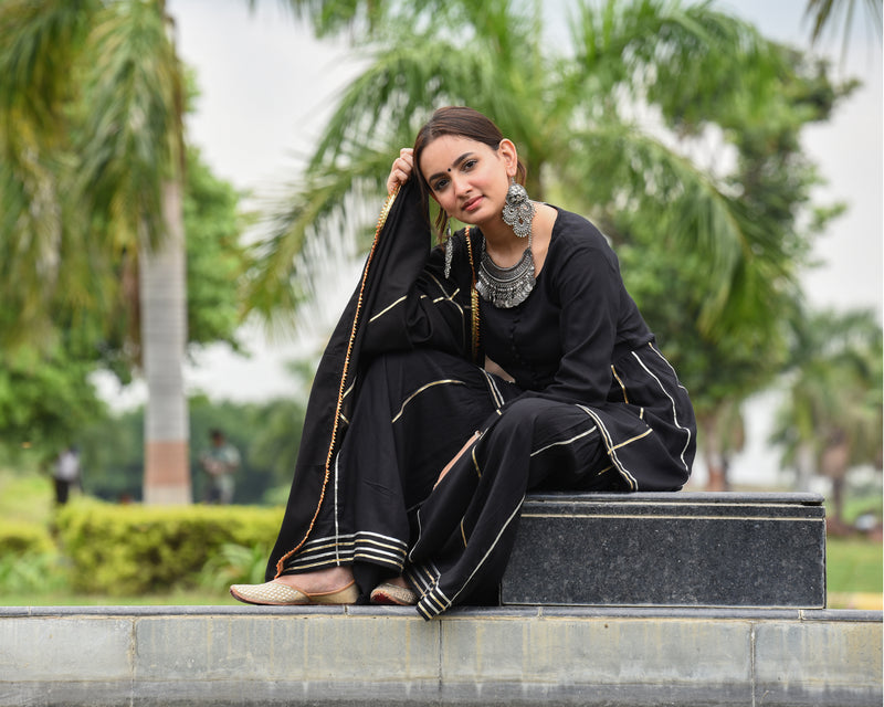 Black floral plazo suit | Indian designer outfits, Traditional indian  dress, Clothes design