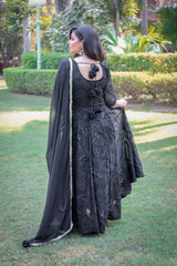 Classic Black Embroidered Anarkali Set