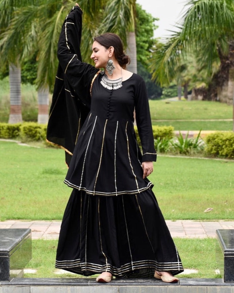 Black Gotta work Suit Set With Heavy Gotta Dupatta