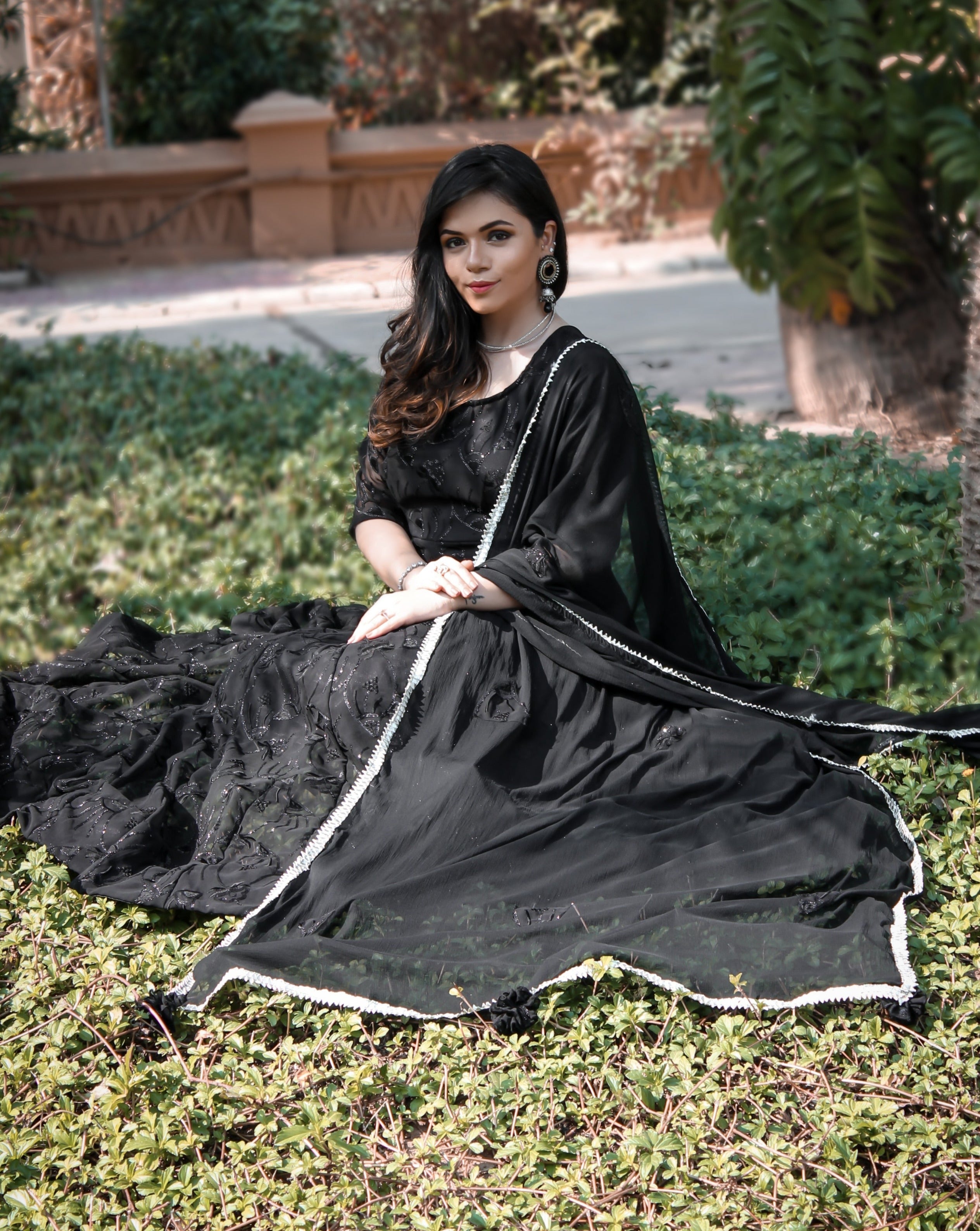 Classic Black Embroidered Anarkali Set