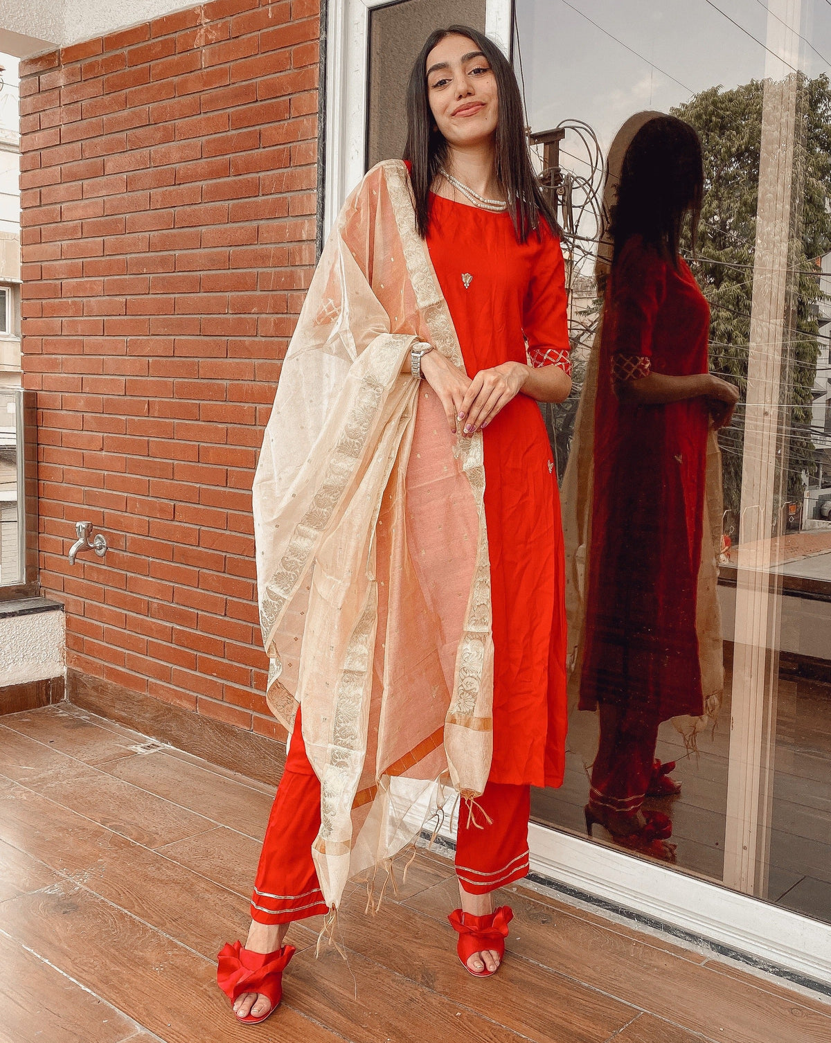 Shiny Red Suit Set