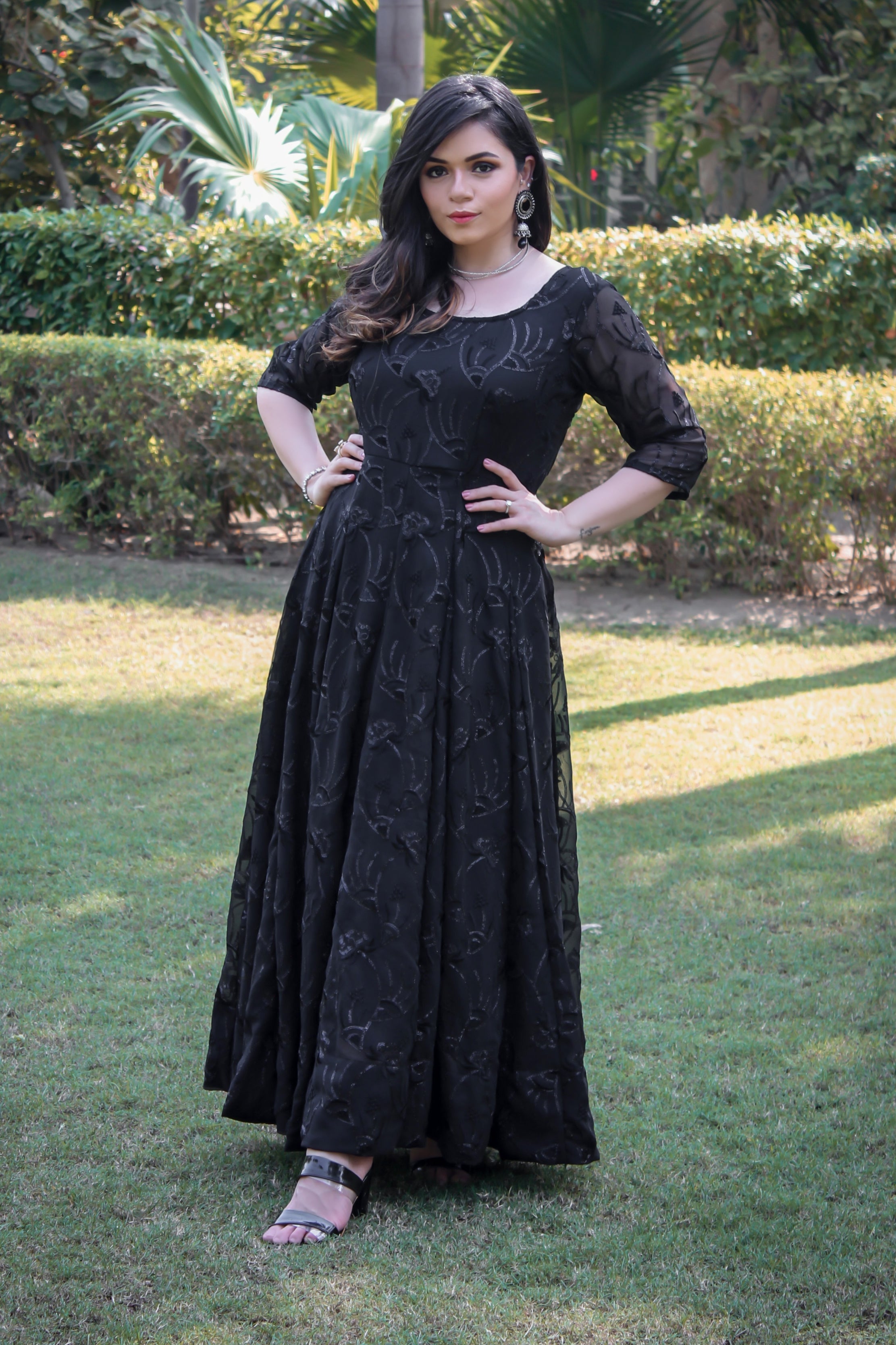 Classic Black Embroidered Anarkali Set