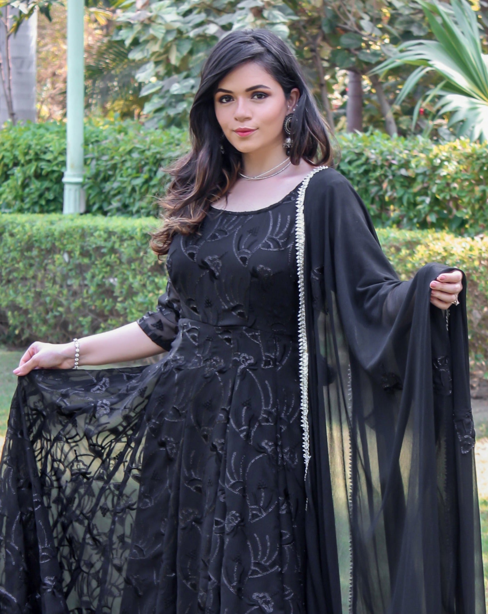 Classic Black Embroidered Anarkali Set