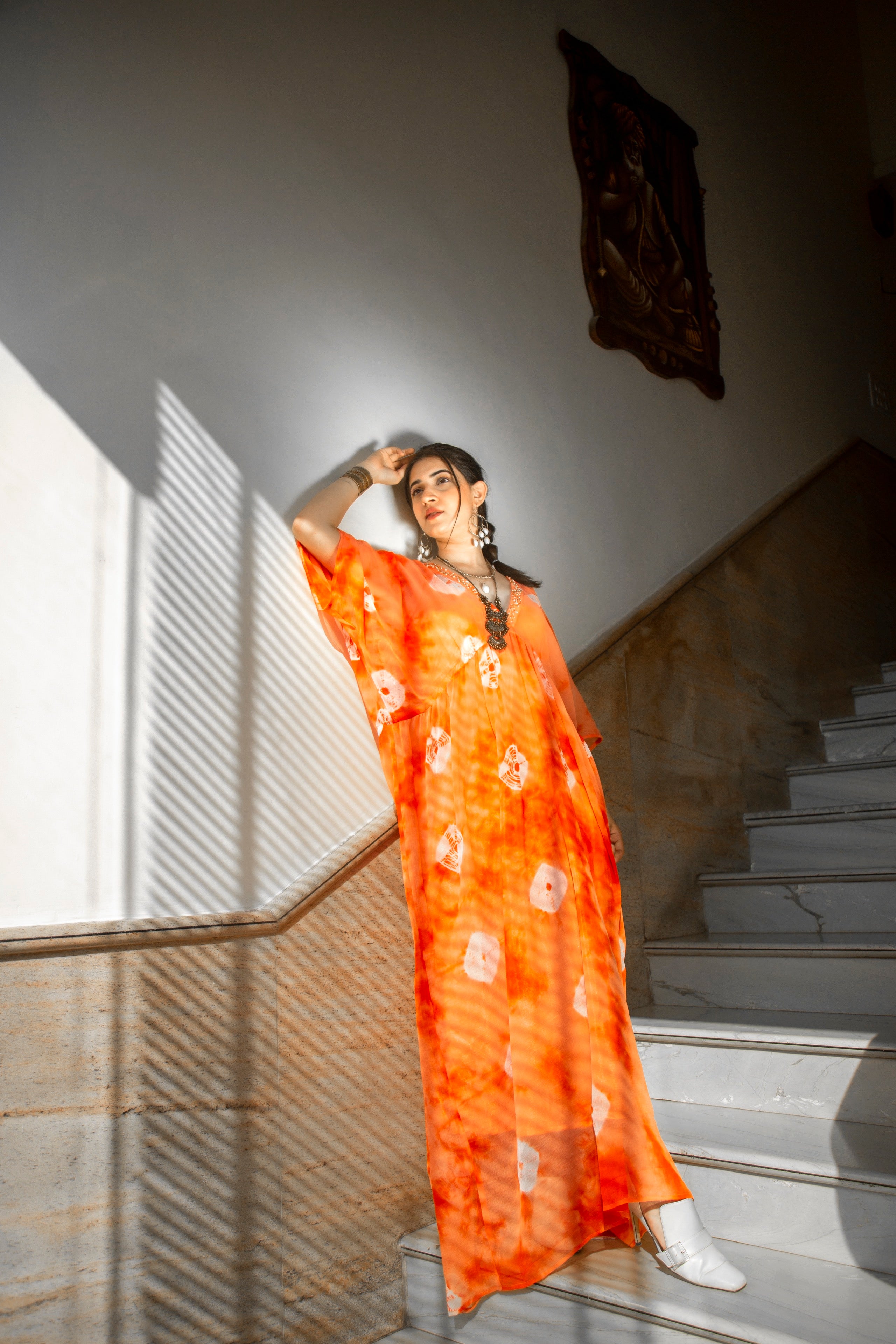 Classic OrangeTie Dye Kaftan Dress