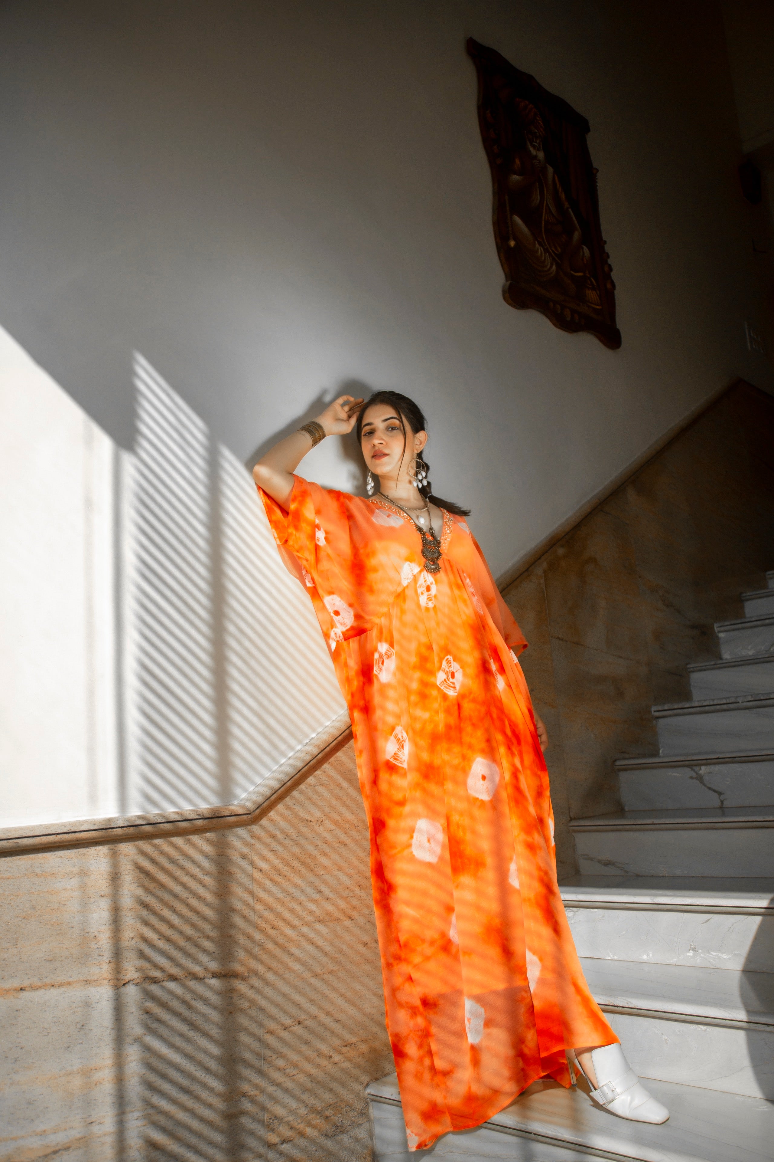 Classic OrangeTie Dye Kaftan Dress