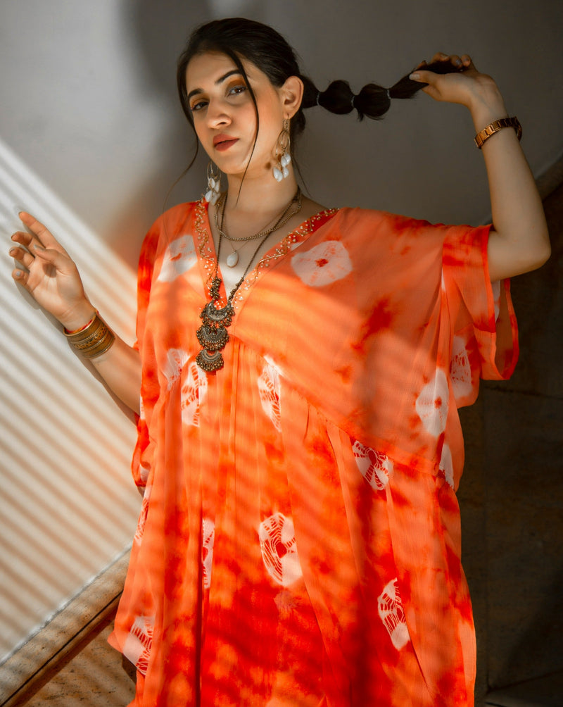 Classic OrangeTie Dye Kaftan Dress
