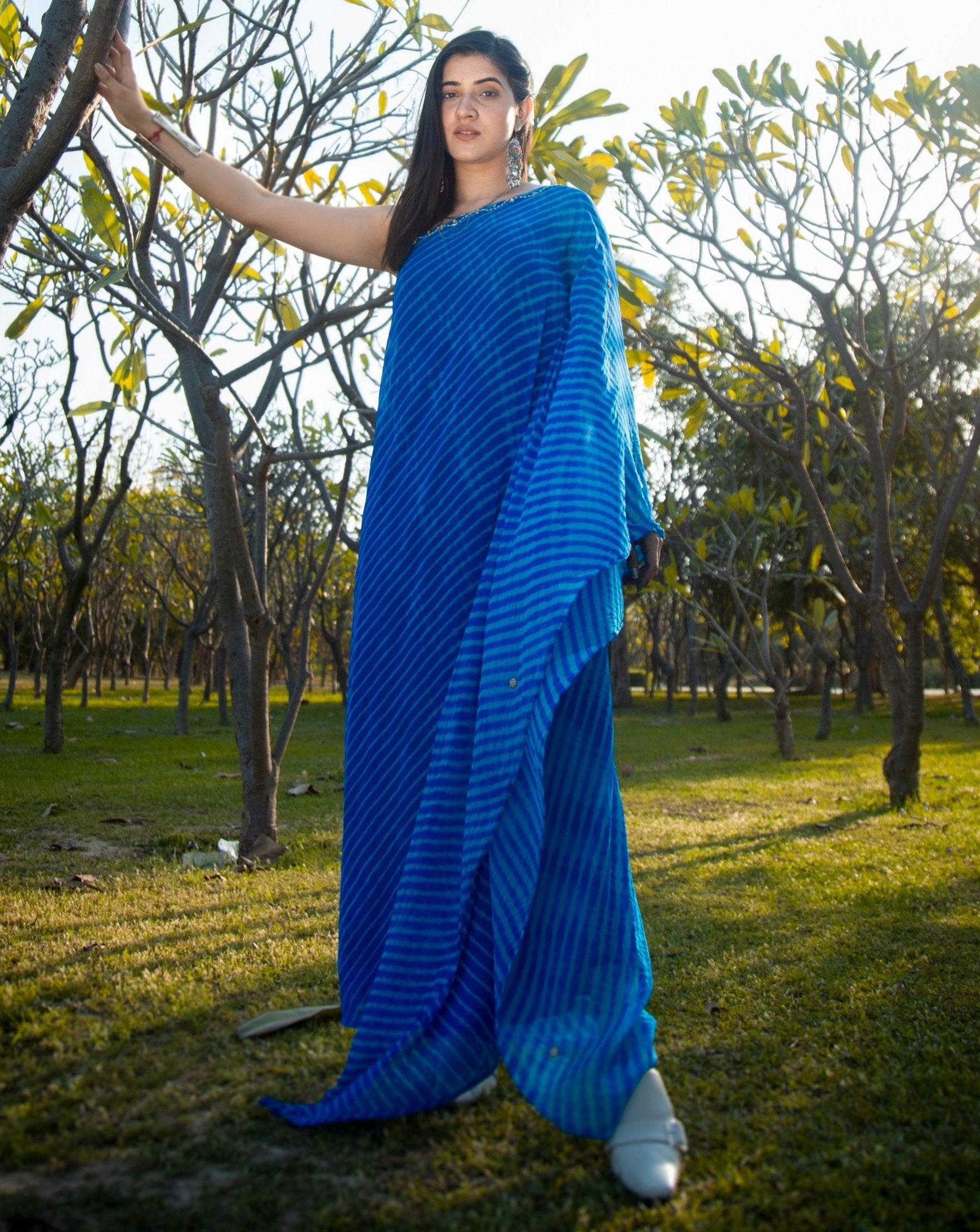 Spring Blue Leheriya Kaftan Dress