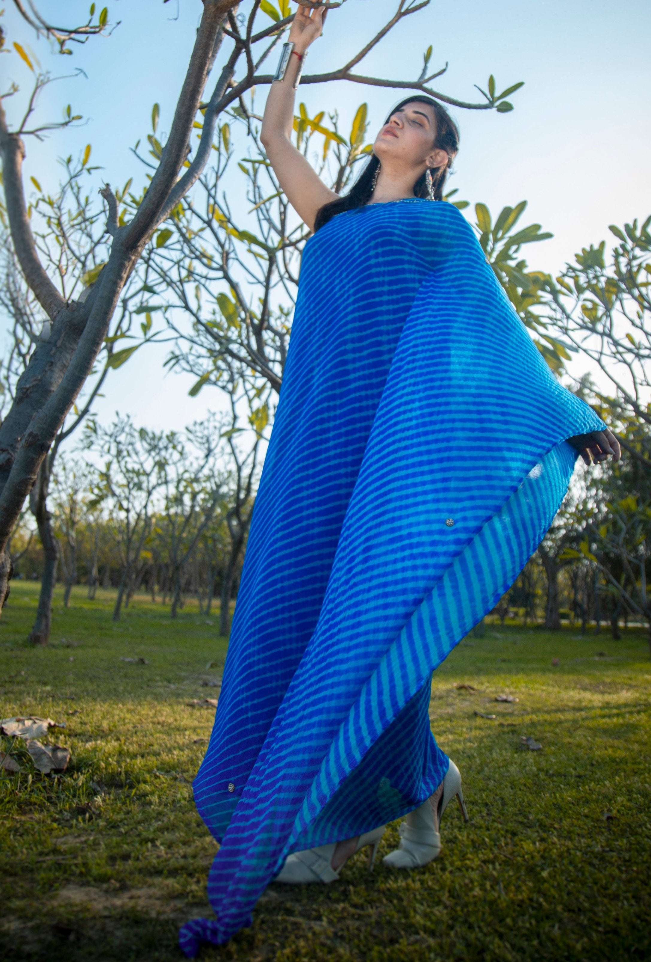 Spring Blue Leheriya Kaftan Dress