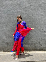 Exclusive Red blue multicolor bandhej suit set