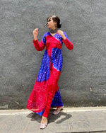 Exclusive Red blue multicolor bandhej suit set