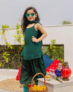 Green Spaghetti Kurta and Sharara Set with Hand bag