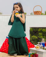 Green Spaghetti Kurta and Sharara Set with Hand bag