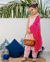 Peasant Pink Suit Set with Leheriya Dupatta