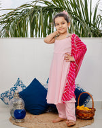 Peasant Pink Suit Set with Leheriya Dupatta
