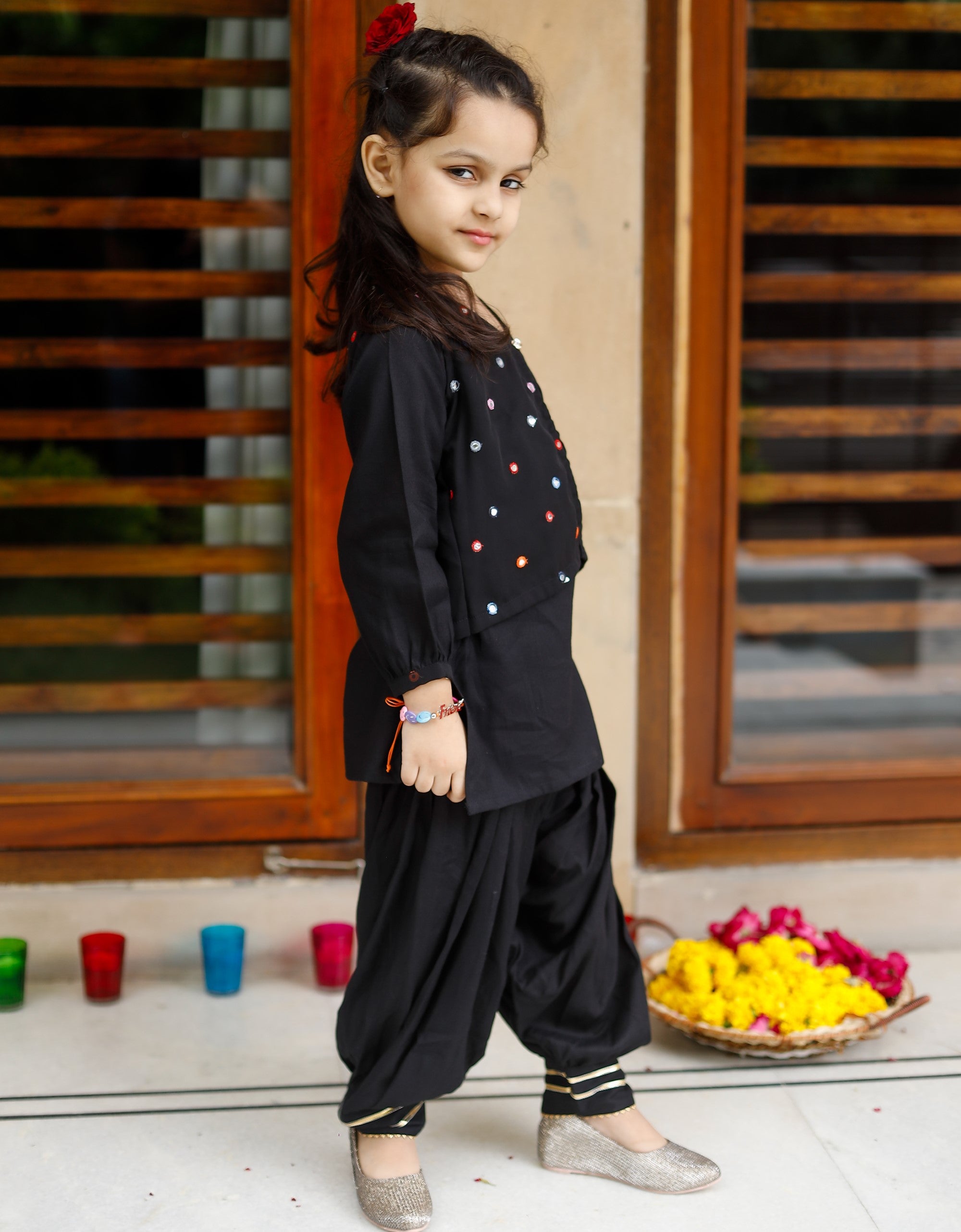 Stone Black Patiala With Cape