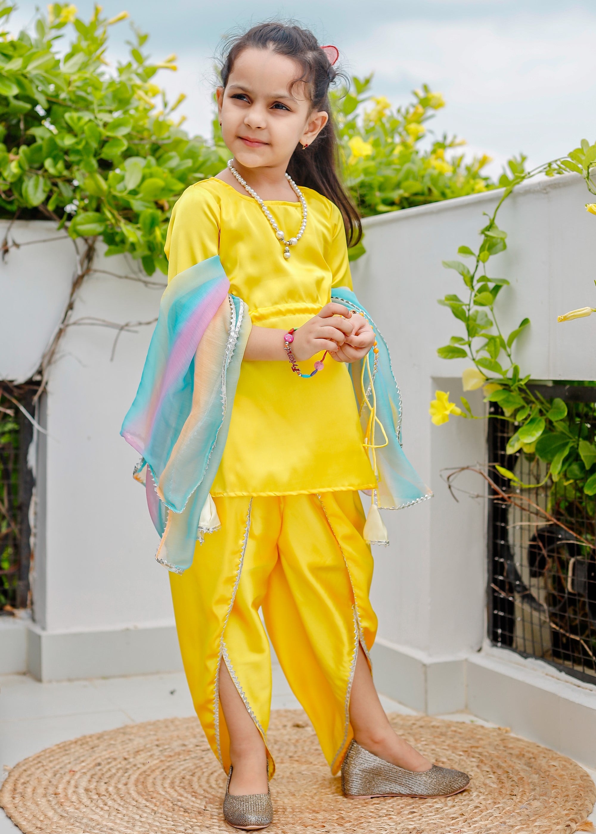 Sunset yellow dhoti set with Dupatta