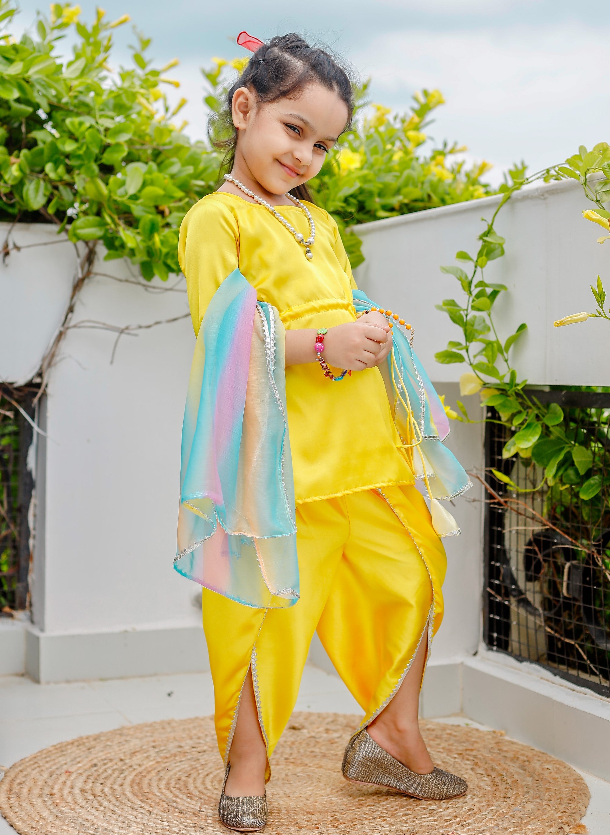 Sunset yellow dhoti set with Dupatta