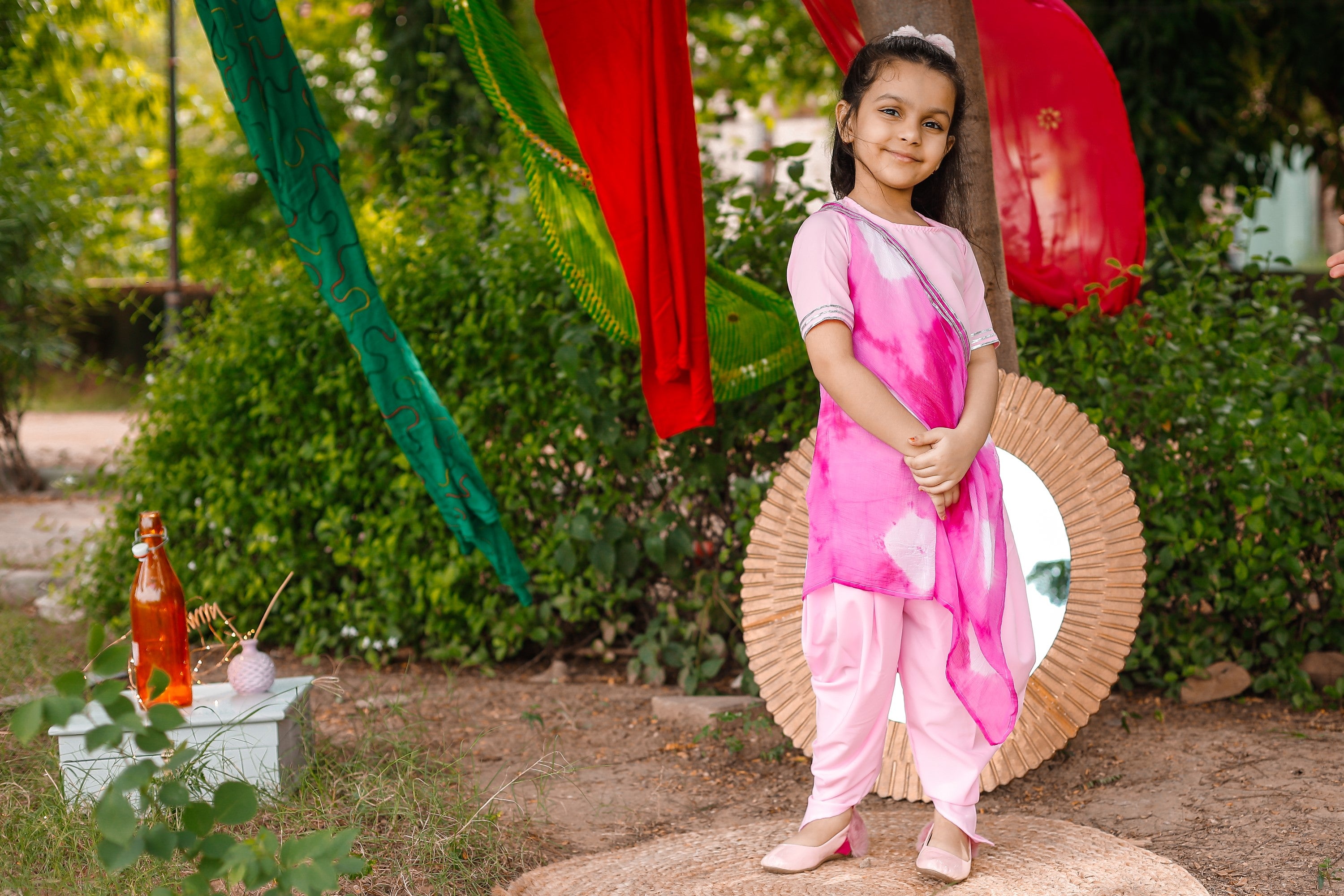 Light pink dhoti set with cape