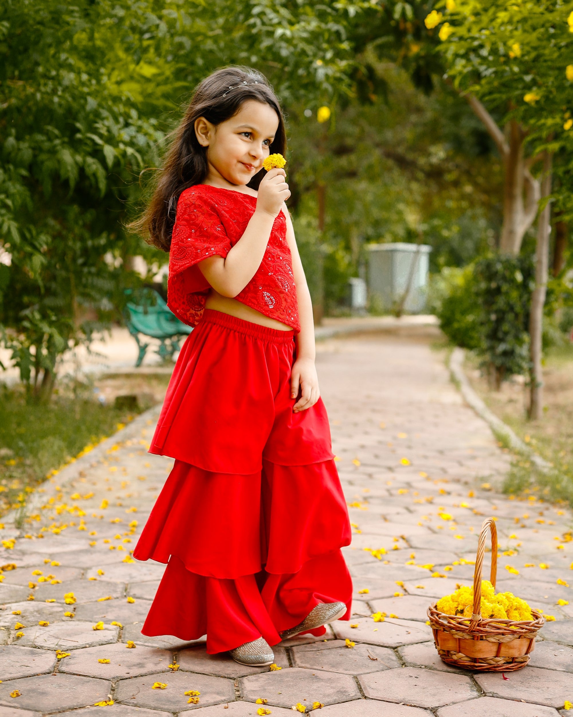 Red Embroidered Georgette Sharara Set