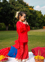 Red Sequin Balloon Sleeves Sharara Set