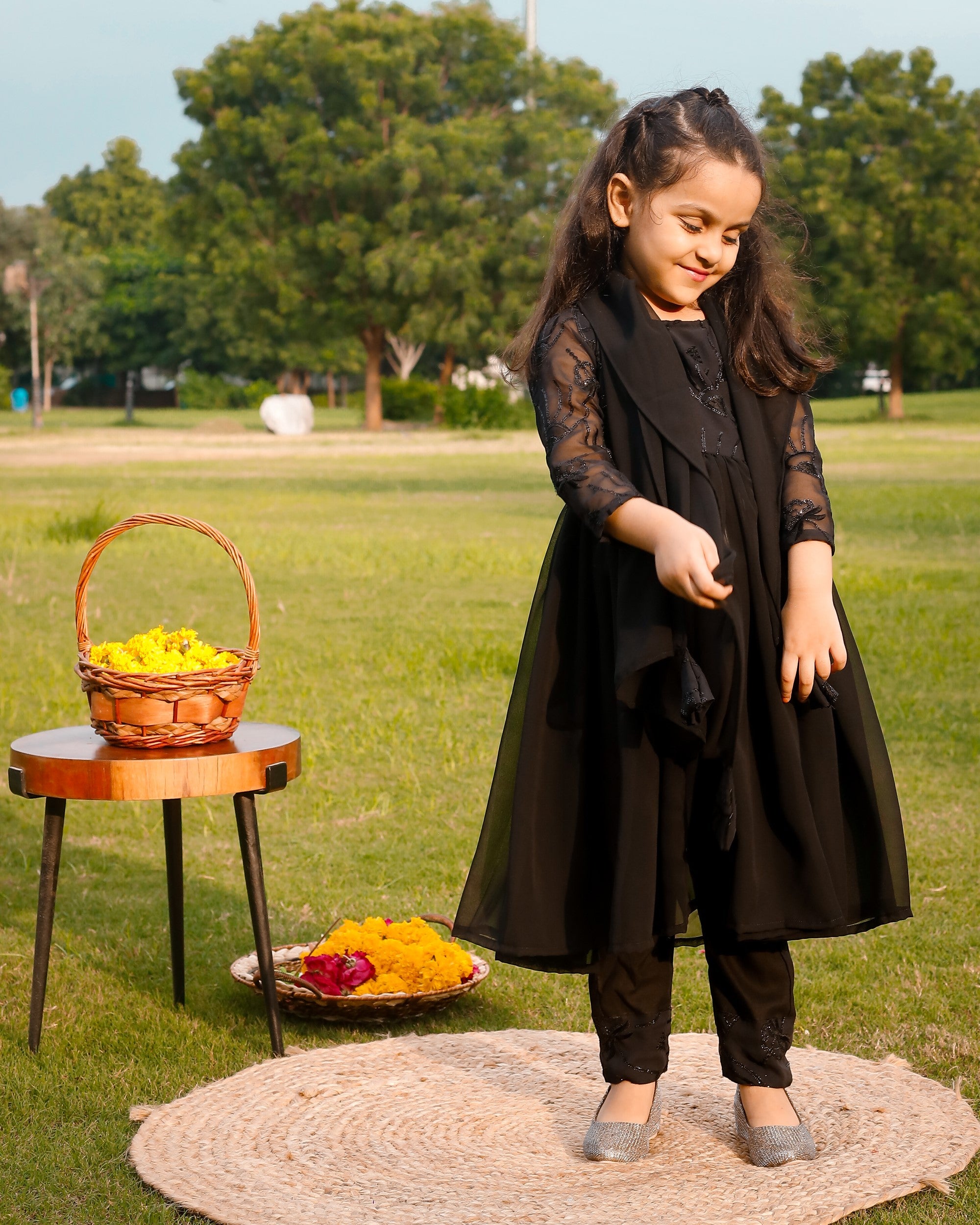 Muslin Black Embroidered Suit Set