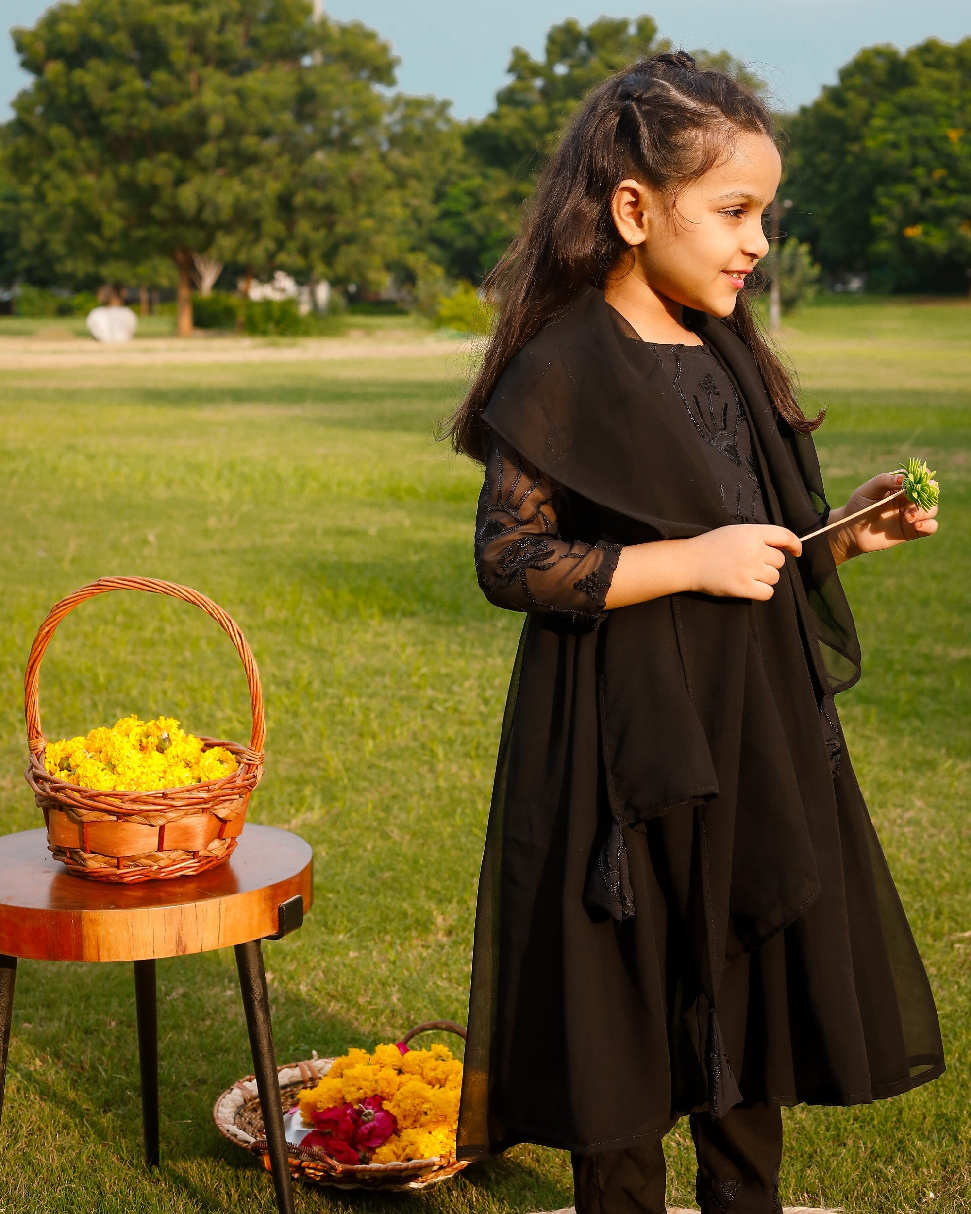 Muslin Black Embroidered Suit Set