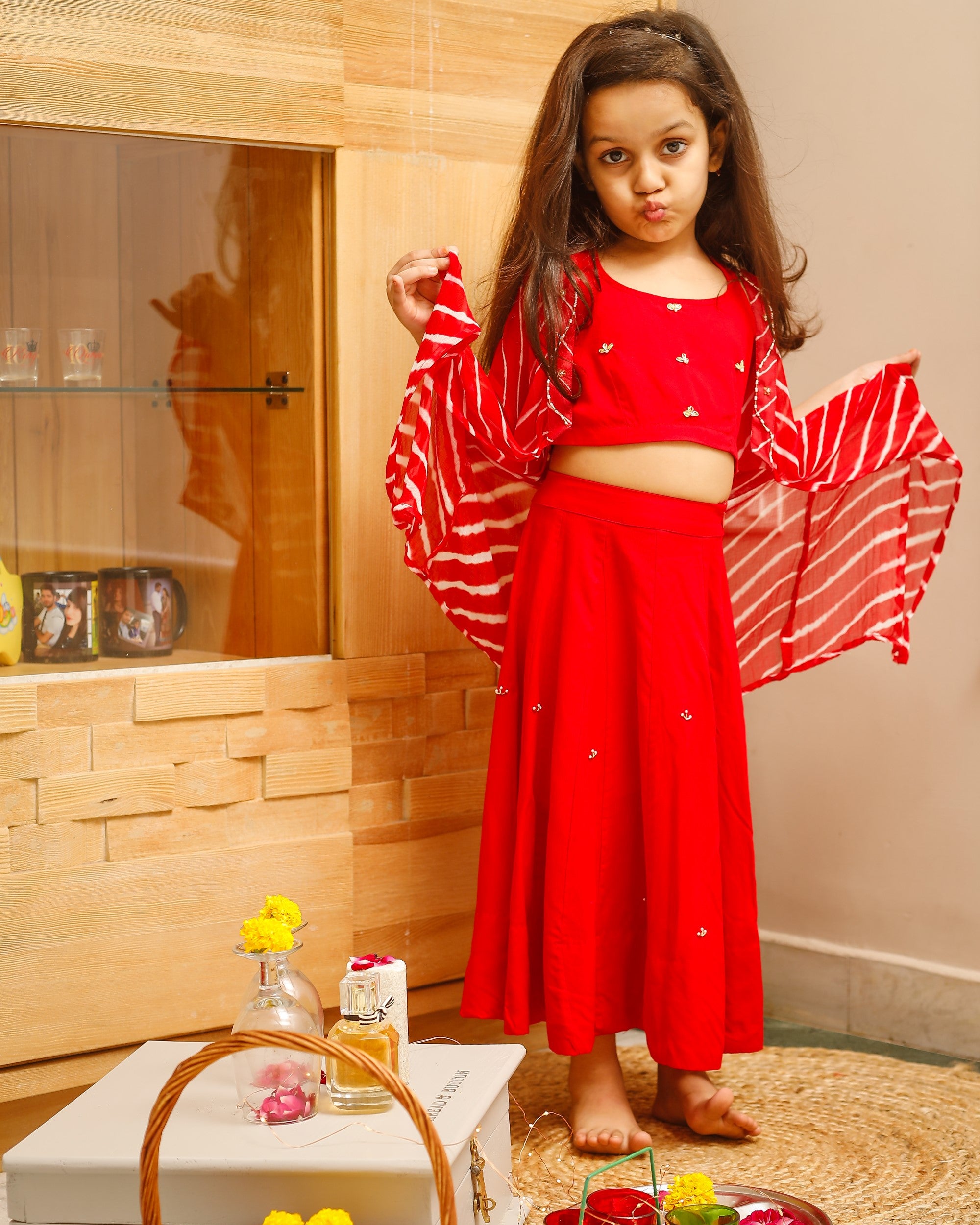 Scarlet Red Kids Skirt Set