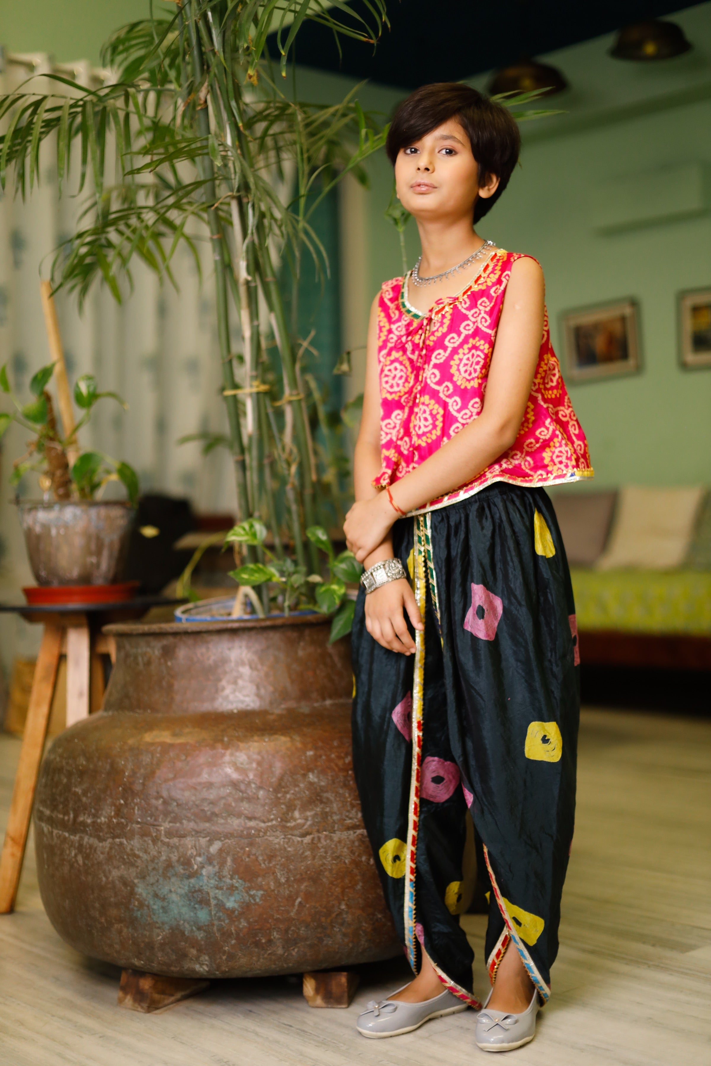 Moose Pink Bandhej Dhoti Set