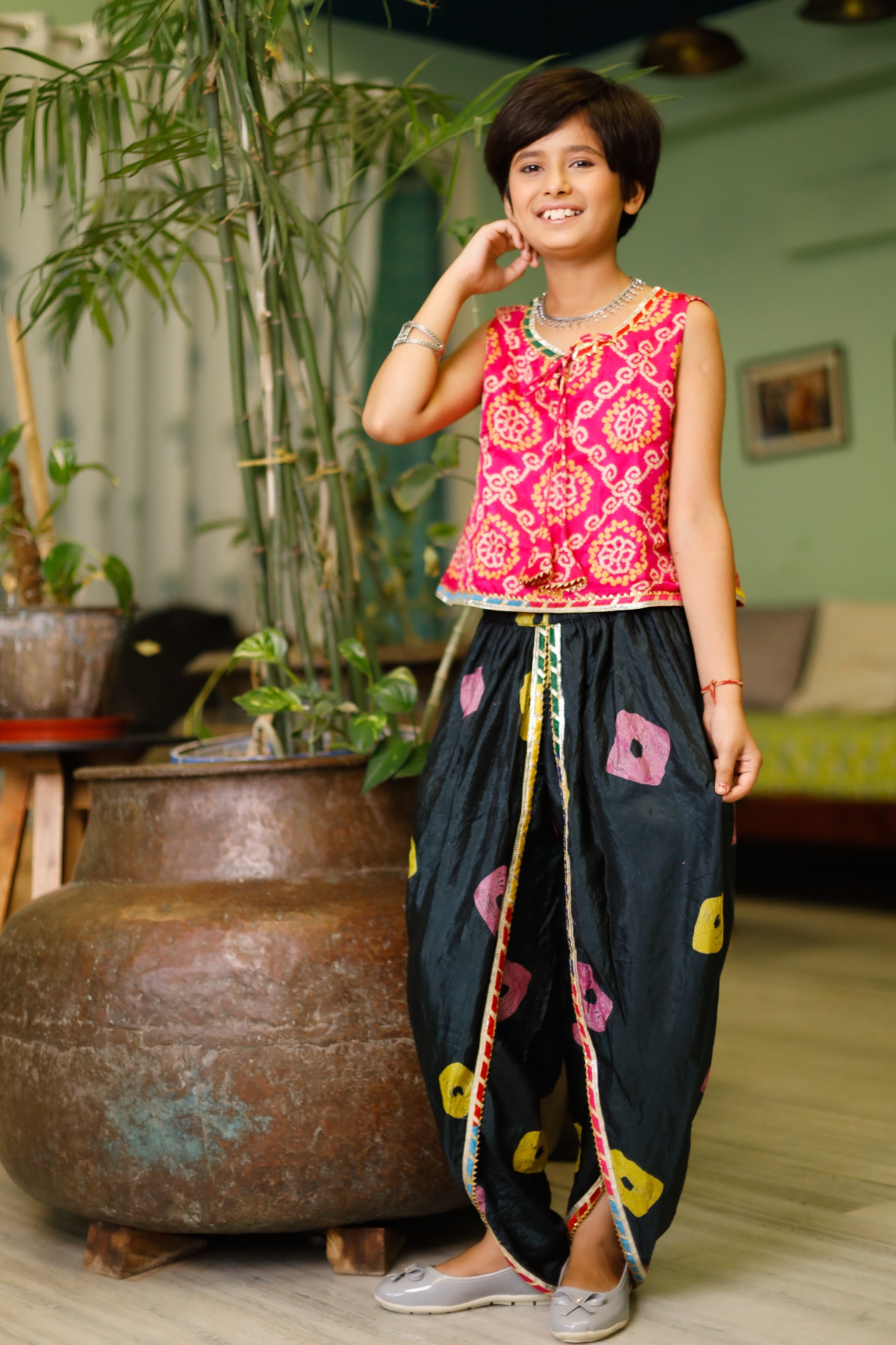 Moose Pink Bandhej Dhoti Set